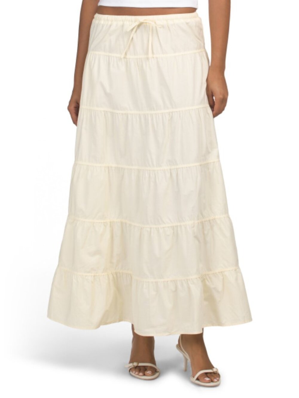 RACHEL ZOE Soft Yellow Poplin Tiered Pull On Skirt With Drawstring